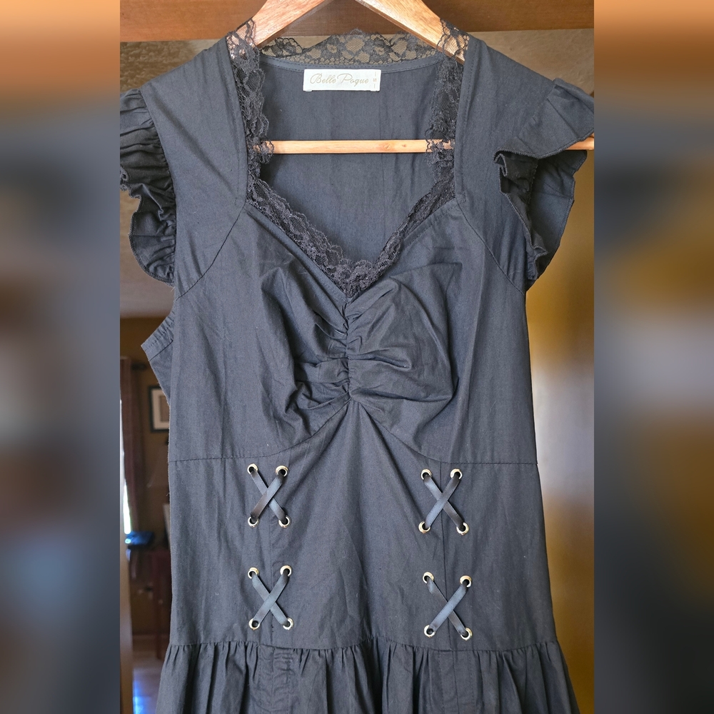 BELLE POQUE Corset Steampunk Gothic Dress Small Ruffle Lace Whimsigoth - Picture 4 of 9